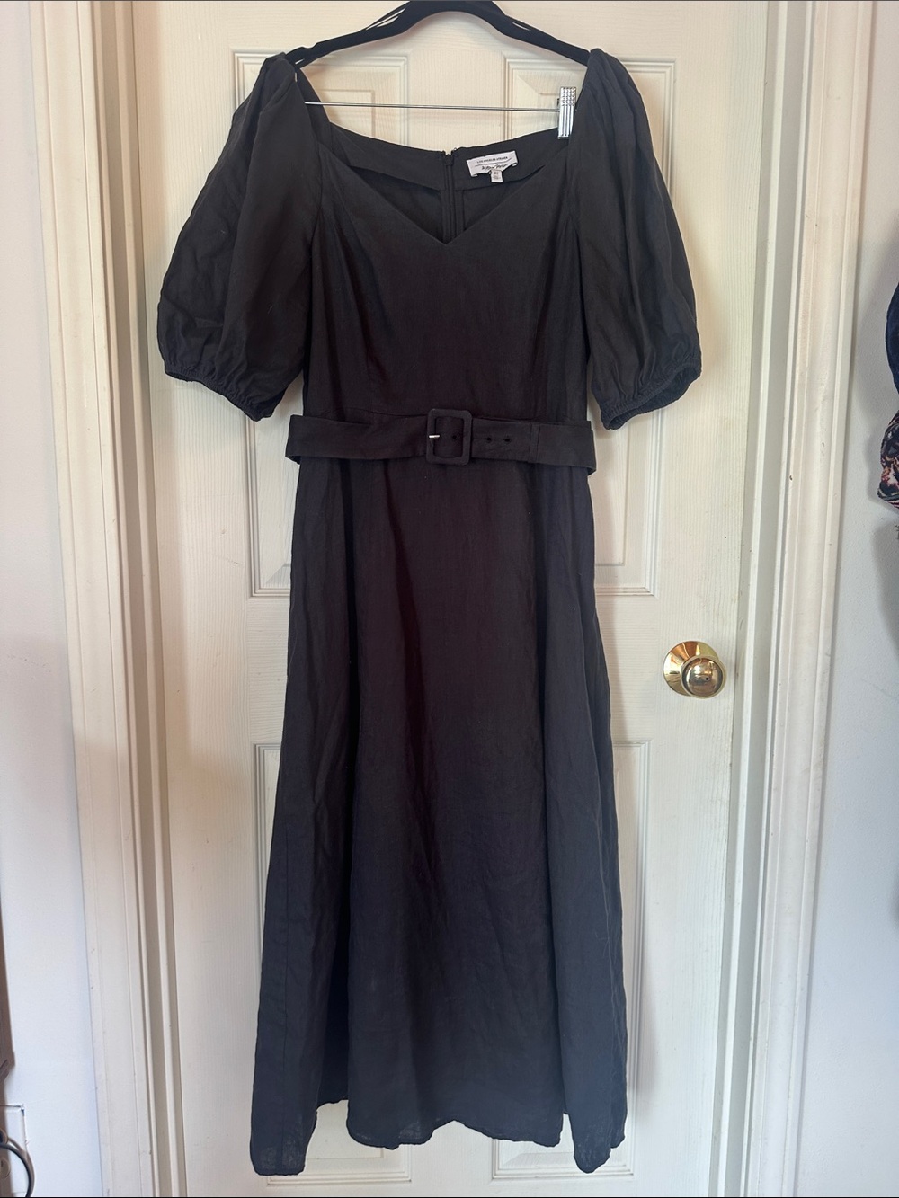& Other Stories Black Puff-Sleeve Belted Midi Dress